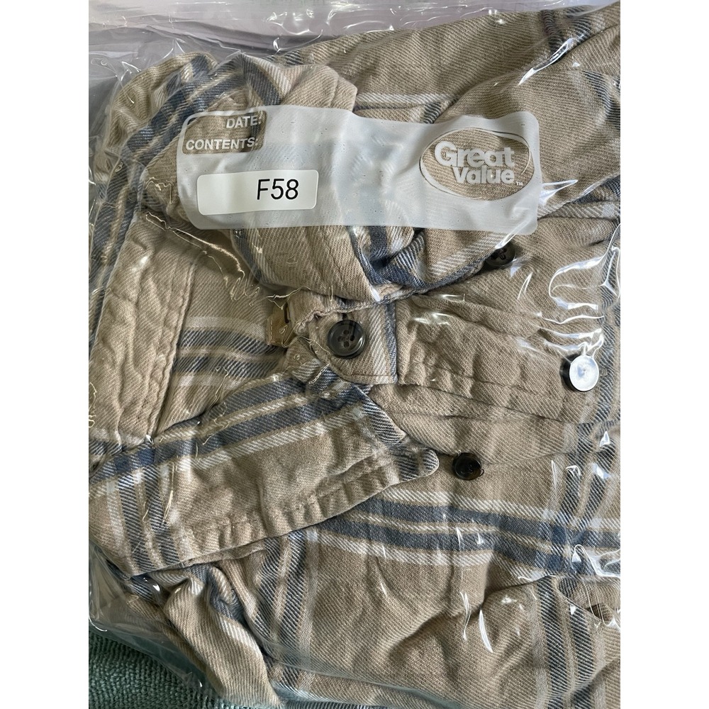 The Foundry Flannel Long‎ Sleeve Shirt Men's XLT Tall Tan/Gray Plaid Button Up - Picture 5 of 5